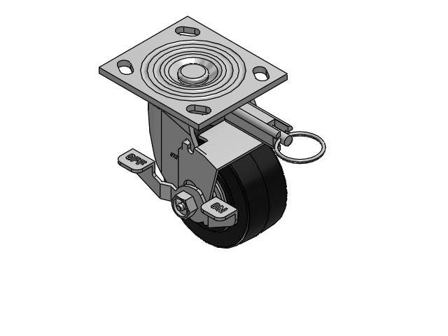 4 Series 2 Inch Wide Top Plate Swivel Caster Caster with 4 x 2 Performa Rubber (Flat/Black) Wheel and Top Lock Brake