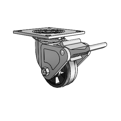4 Series 1 1/2" Casters Top Plate Swivel Zinc with 4 x 1.5 Maxim Wheel and Tech Lock Brake