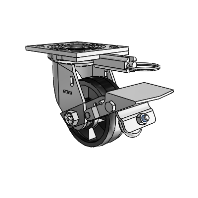 4 Series 1 1/2" Casters Top Plate Swivel Zinc with 4 x 1.5 Maxim Wheel and Tread Lock Brake