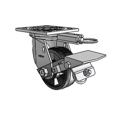 4 Series 1 1/2" Casters Top Plate Swivel Zinc with 4 x 1.5 Maxim Wheel and Tread Lock Brake