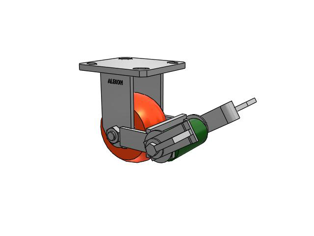 110 Series Kingpinless Top Plate Rigid Caster with 4 x 2 Orange Tread on Aluminum Core UA - Magnum Polyurethane (Aluminum Core) Wheel and Poly Cam Brake