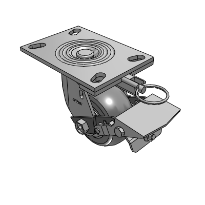4 Series 2 Inch Wide Top Plate Swivel Caster Caster with 4 x 2 Performa Rubber (Round) Wheel and Tread Lock Brake