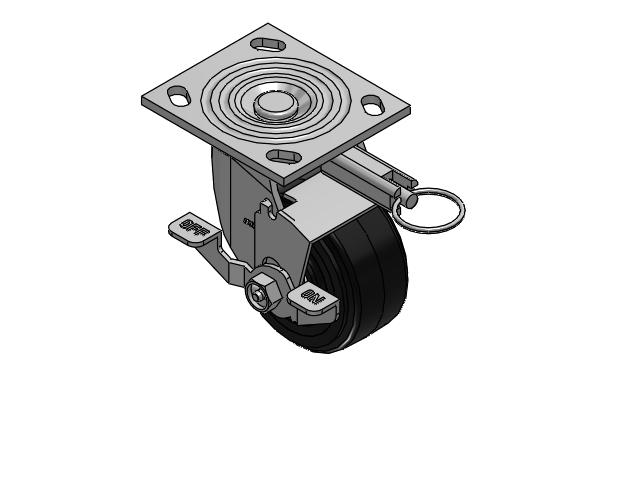 4 Series 2 Inch Wide Top Plate Swivel Caster Caster with 4 x 2 MR - Moldon Rubber (Cast Iron Core) Wheel and Top Lock Brake