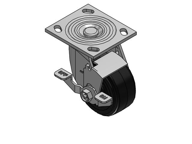 4 Series 2 Inch Wide Top Plate Swivel Caster Caster with 4 x 2 MR - Moldon Rubber (Cast Iron Core) Wheel and Top Lock Brake