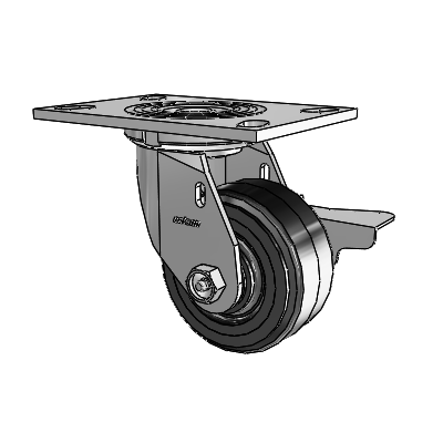 4 Series 2 Inch Wide Top Plate Swivel Caster Caster with 4 x 2 MR - Moldon Rubber (Cast Iron Core) Wheel and Side Lock Brake