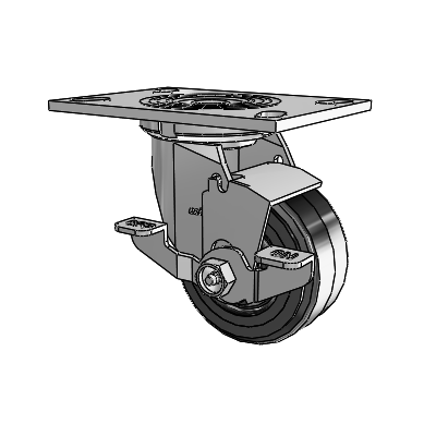 4 Series 2 Inch Wide Top Plate Swivel Caster Caster with 4 x 2 MR - Moldon Rubber (Cast Iron Core) Wheel and Top Lock Brake