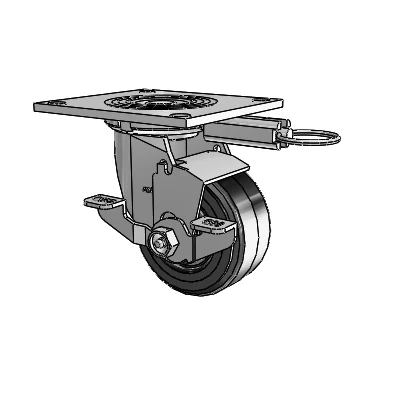 4 Series 2 Inch Wide Top Plate Swivel Caster Caster with 4 x 2 MR - Moldon Rubber (Cast Iron Core) Wheel and Top Lock Brake