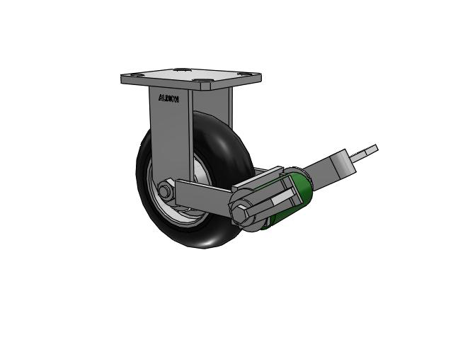 110 Series Kingpinless Top Plate Rigid Caster with 6 x 2 Black Tread on Aluminum Core UA - Magnum Polyurethane (Aluminum Core) Wheel and Poly Cam Brake