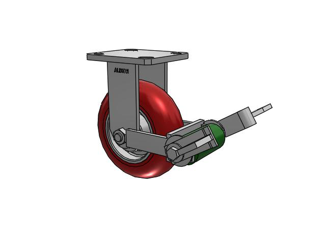110 Series Kingpinless Top Plate Rigid Caster with 6 x 2 Red Tread on Aluminum Core UA - Magnum Polyurethane (Aluminum Core) Wheel and Poly Cam Brake