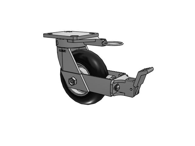 110 Series Kingpinless Top Plate Swivel Caster with 6 x 2 Black Tread on Aluminum Core UA - Magnum Polyurethane (Aluminum Core) Wheel and Face Brake