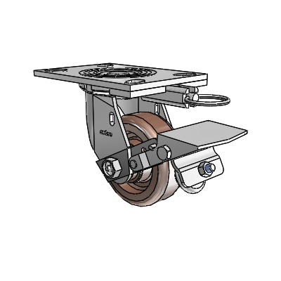 4 Series 1 1/2" Casters Top Plate Swivel Zinc with 4 x 1.5 Thermo Wheel and Tread Lock Brake