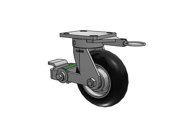 110 Series Kingpinless Top Plate Swivel Caster with 6 x 2 Black Tread on Aluminum Core UA - Magnum Polyurethane (Aluminum Core) Wheel and Poly Cam Brake