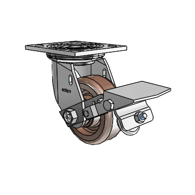 4 Series 1 1/2" Casters Top Plate Swivel Zinc with 4 x 1.5 Thermo Wheel and Tread Lock Brake