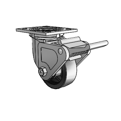 4 Series 1 1/2" Casters Top Plate Swivel Zinc with 4 x 1.5 Polyolefin Wheel and Tech Lock Brake