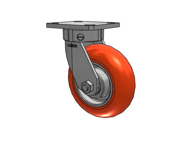 110 Series Kingpinless Top Plate Swivel Caster with 6 x 2 Orange Tread on Aluminum Core UA - Magnum Polyurethane (Aluminum Core) Wheel
