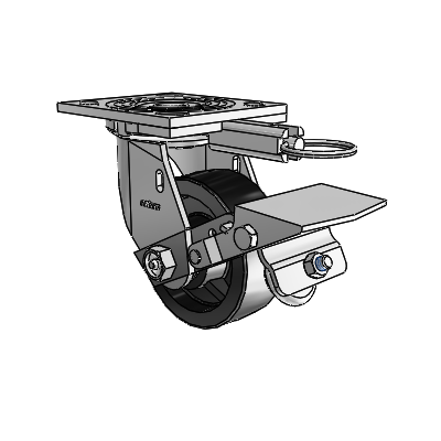 4 Series 1 1/2" Casters Top Plate Swivel Zinc with 4 x 1.5 Polyolefin Wheel and Tread Lock Brake