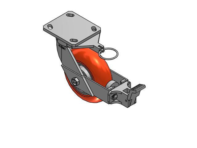 110 Series Kingpinless Top Plate Swivel Caster with 6 x 2 Orange Tread on Aluminum Core UA - Magnum Polyurethane (Aluminum Core) Wheel and Face Brake