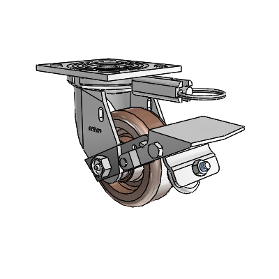 4 Series 1 1/2" Casters Top Plate Swivel Zinc with 4 x 1.5 Thermo Wheel and Tread Lock Brake