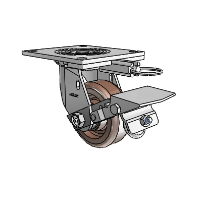 4 Series 1 1/2" Casters Top Plate Swivel Zinc with 4 x 1.5 Thermo Wheel and Tread Lock Brake