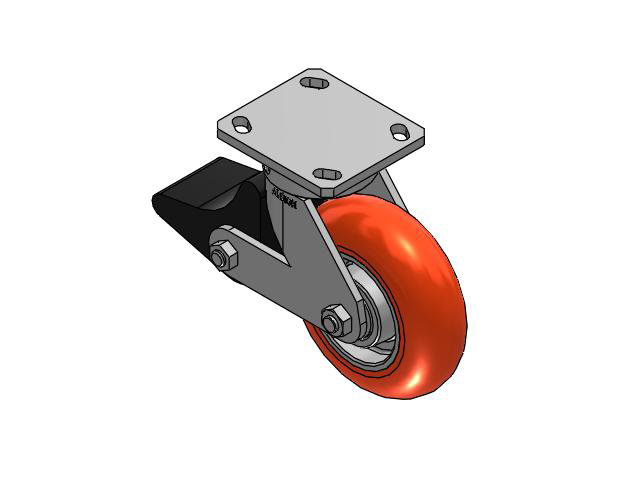 110 Series Kingpinless Top Plate Swivel Caster with 6 x 2 Orange Tread on Aluminum Core UA - Magnum Polyurethane (Aluminum Core) Wheel and Poly Lock Integrated Brake