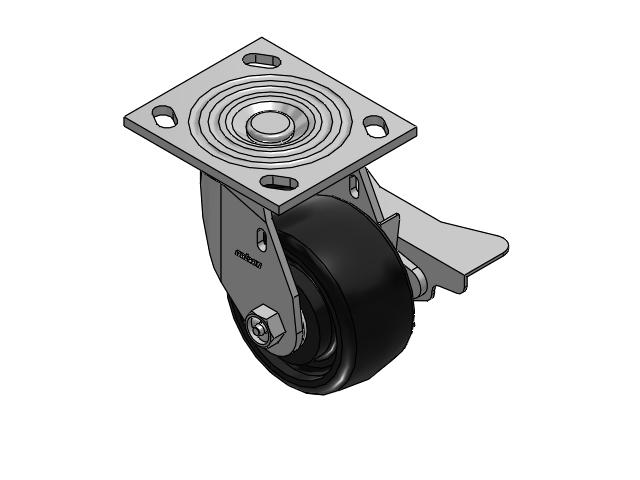 4 Series 2 Inch Wide Top Plate Swivel Caster Caster with 4 x 2 Endura Solid Elastomer Wheel and Side Lock Brake