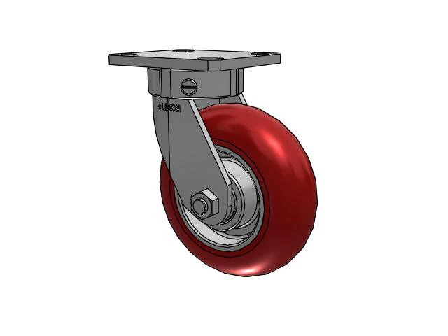 110 Series Kingpinless Top Plate Swivel Caster with 6 x 2 Red Tread on Aluminum Core UA - Magnum Polyurethane (Aluminum Core) Wheel