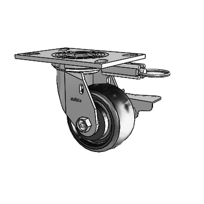 4 Series 2 Inch Wide Top Plate Swivel Caster Caster with 4 x 2 Endura Solid Elastomer Wheel and Side Lock Brake