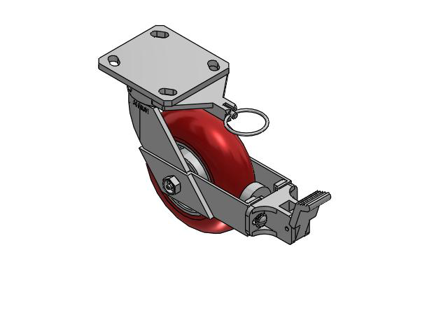 110 Series Kingpinless Top Plate Swivel Caster with 6 x 2 Red Tread on Aluminum Core UA - Magnum Polyurethane (Aluminum Core) Wheel and Face Brake