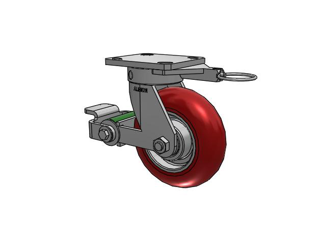 110 Series Kingpinless Top Plate Swivel Caster with 6 x 2 Red Tread on Aluminum Core UA - Magnum Polyurethane (Aluminum Core) Wheel and Poly Cam Brake