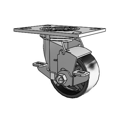 Roulette pivotante de la série 4, à plaque supérieure de 2 pouces de large, équipée d'une roue en polyoléfine de 4 x 2 et d'un frein de blocage supérieur
