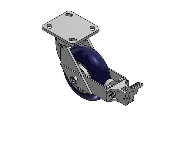 110 Series Kingpinless Top Plate Swivel Caster with 6 x 2 Blue Tread on Aluminum Core UA - Magnum Polyurethane (Aluminum Core) Wheel and Face Brake