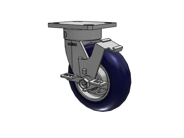 110 Series Kingpinless Top Plate Swivel Caster with 6 x 2 Blue Tread on Aluminum Core UA - Magnum Polyurethane (Aluminum Core) Wheel and Face Brake