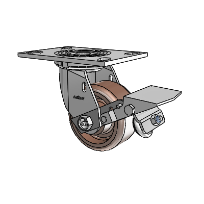 4 Series 2 Inch Wide Top Plate Swivel Caster Caster with 4 x 2 Thermo Wheel and Tread Lock Brake