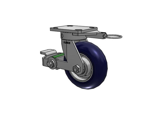 110 Series Kingpinless Top Plate Swivel Caster with 6 x 2 Blue Tread on Aluminum Core UA - Magnum Polyurethane (Aluminum Core) Wheel and Poly Cam Brake
