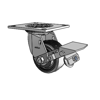 4 Series 2 Inch Wide Top Plate Swivel Caster Caster with 4 x 2 Endura Solid Elastomer Wheel and Tread Lock Brake