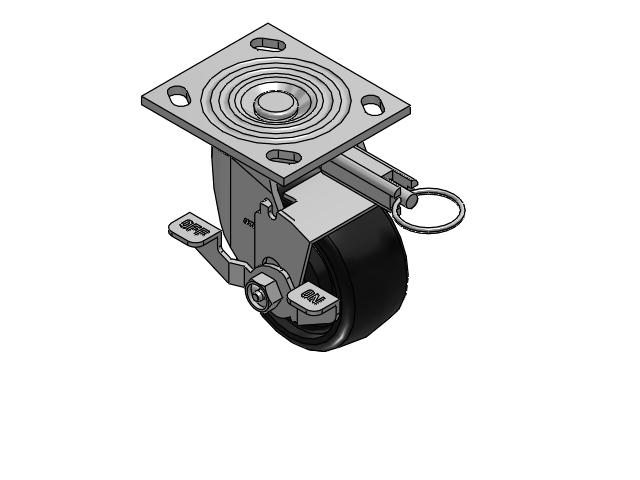 4 Series 2 Inch Wide Top Plate Swivel Caster Caster with 4 x 2 Endura Solid Elastomer Wheel and Top Lock Brake