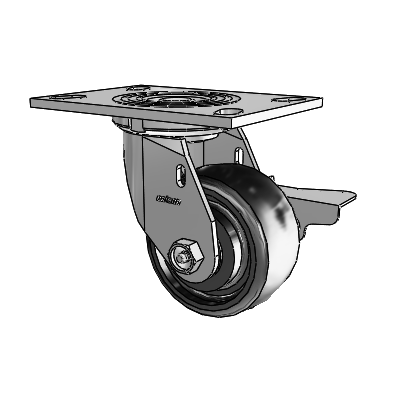 4 Series 2 Inch Wide Top Plate Swivel Caster Caster with 4 x 2 Endura Solid Elastomer Wheel and Side Lock Brake