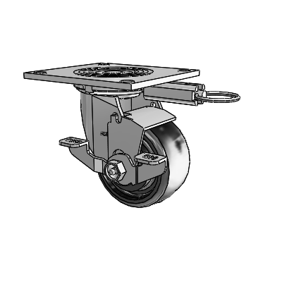 4 Series 2 Inch Wide Top Plate Swivel Caster Caster with 4 x 2 Endura Solid Elastomer Wheel and Top Lock Brake