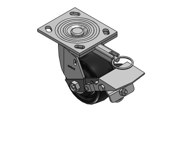 4 Series 2 Inch Wide Top Plate Swivel Caster Caster with 4 x 2 Endura Solid Elastomer Wheel and Tread Lock Brake