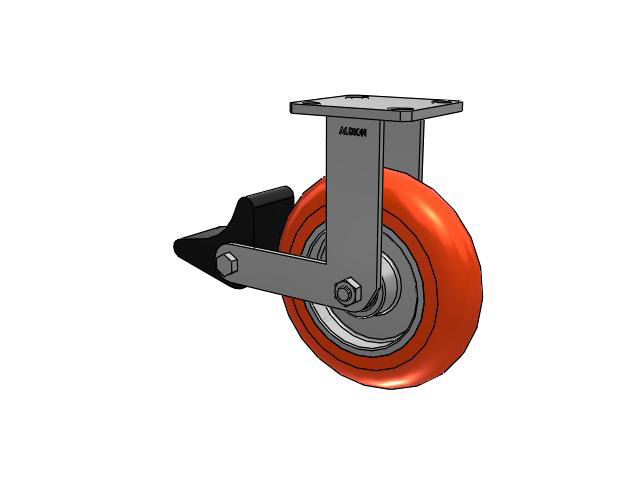 110 Series Kingpinless Top Plate Rigid Caster with 8 x 2 Orange Tread on Aluminum Core UA - Magnum Polyurethane (Aluminum Core) Wheel and Poly Lock Integrated Brake