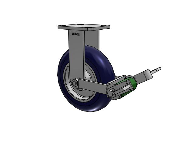 110 Series Kingpinless Top Plate Rigid Caster with 8 x 2 Blue Tread on Aluminum Core UA - Magnum Polyurethane (Aluminum Core) Wheel and Poly Cam Brake