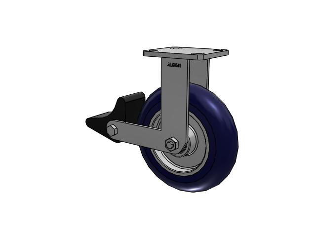 110 Series Kingpinless Top Plate Rigid Caster with 8 x 2 Blue Tread on Aluminum Core UA - Magnum Polyurethane (Aluminum Core) Wheel and Poly Lock Integrated Brake