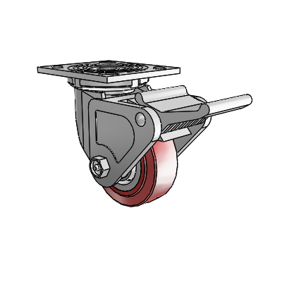 4 Series 1 1/2" Casters Top Plate Swivel Zinc with 4 x 1.5 Polyurethane HI-TECH Wheel and Tech Lock Brake