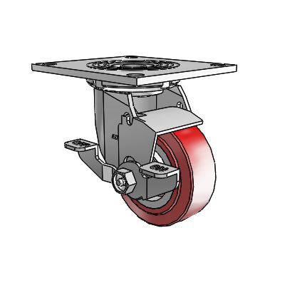 4 Series 1 1/2" Casters Top Plate Swivel Zinc with 4 x 1.5 Polyurethane HI-TECH Wheel and Top Lock Brake