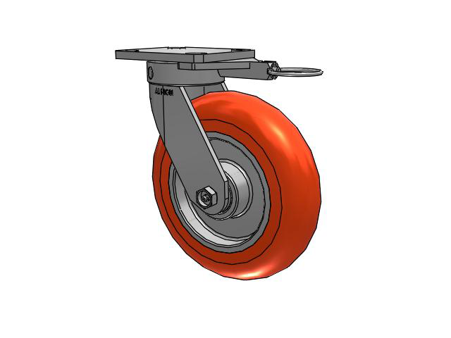 110 Series Kingpinless Top Plate Swivel Caster with 8 x 2 Orange Tread on Aluminum Core UA - Magnum Polyurethane (Aluminum Core) Wheel