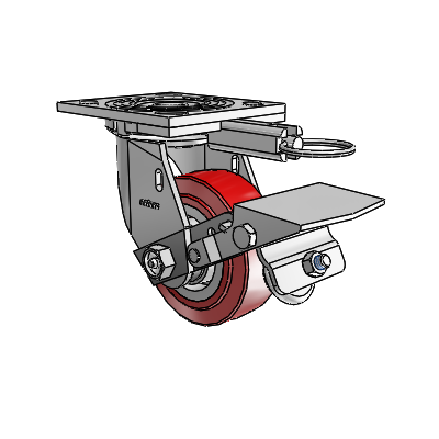 4 Series 1 1/2" Casters Top Plate Swivel Zinc with 4 x 1.5 Polyurethane HI-TECH Wheel and Tread Lock Brake