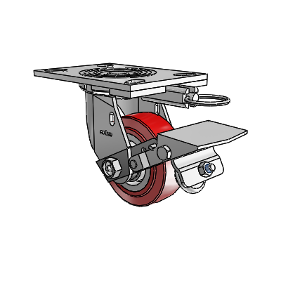 4 Series 1 1/2" Casters Top Plate Swivel Zinc with 4 x 1.5 Polyurethane HI-TECH Wheel and Tread Lock Brake