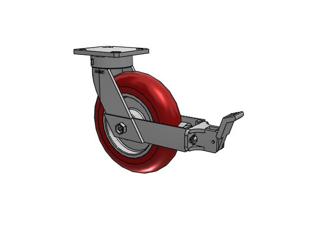 110 Series Kingpinless Top Plate Swivel Caster with 8 x 2 Red Tread on Aluminum Core UA - Magnum Polyurethane (Aluminum Core) Wheel and Face Brake