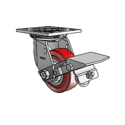 4 Series 1 1/2" Casters Top Plate Swivel Zinc with 4 x 1.5 Polyurethane HI-TECH Wheel and Tread Lock Brake