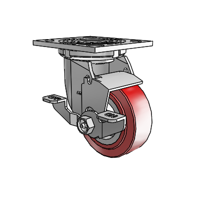 4 Series 1 1/2" Casters Top Plate Swivel Zinc with 4 x 1.5 Polyurethane HI-TECH Wheel and Top Lock Brake